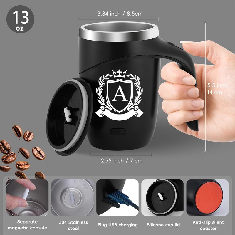MNZZ Initial Magnetic Stirring Coffee Mug Stainless Travel Cup Coworker Friends Neighbor Farewell Go Moving Away Leaving Goodbye Basic Training Job Promotion House Warming New Home Thanksgiving Men Gifts,X - Image 4